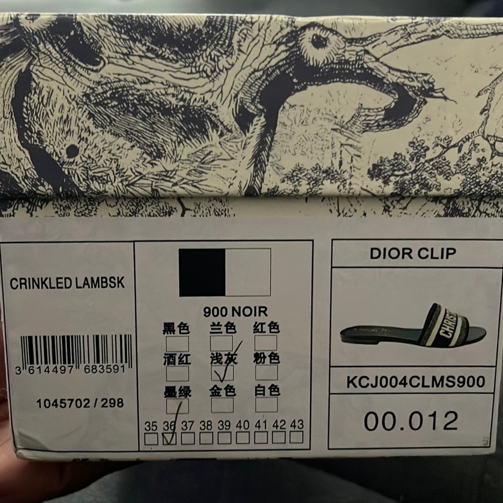 Dior Dway Slides. Gray Toile de Jouy Embroidered Cotton. EU 36.